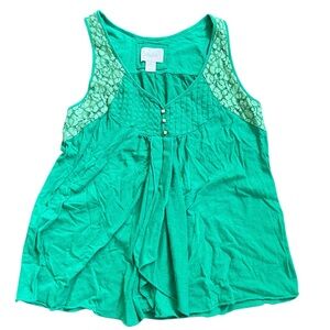 Deletta Green Lace Accent Tank Top Size Large